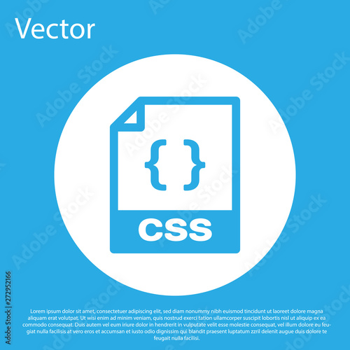 Blue CSS file document icon. Download css button icon isolated on blue background. CSS file symbol. White circle button. Vector Illustration