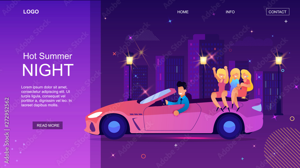 Cartoon Man Drive Cabriolet with Woman at Night Cartoon Man Drive Cabriolet with Woman at Night