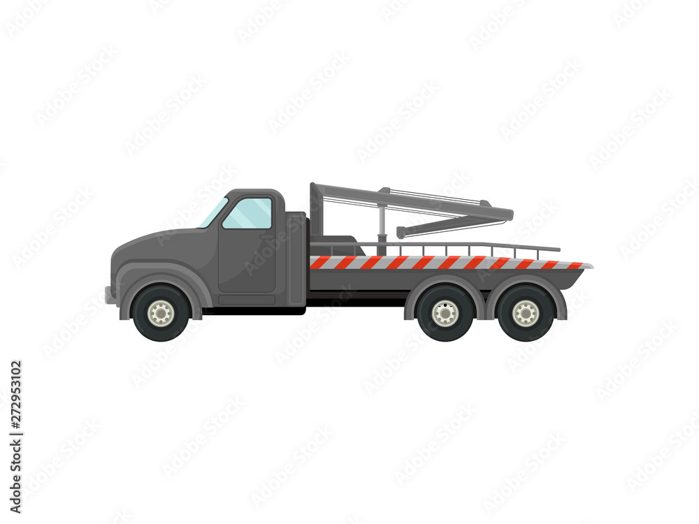 Gray tow truck with a stripe. Vector illustration on white background. Gray tow truck with a stripe. Vector illustration on white background.