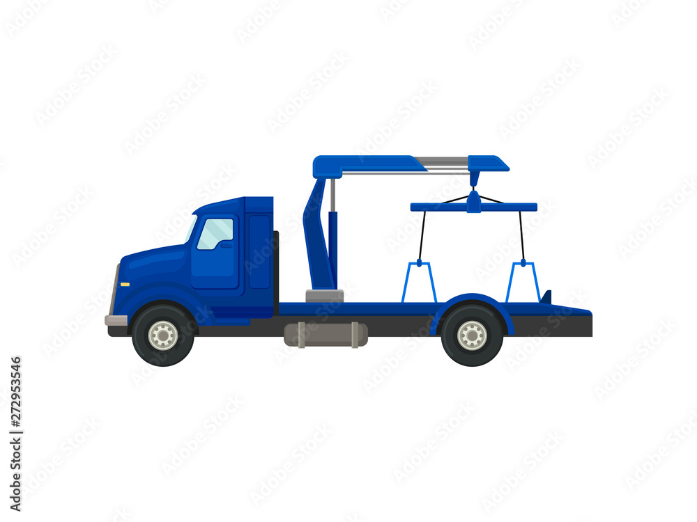 Tow truck with a rope. Vector illustration on white background.