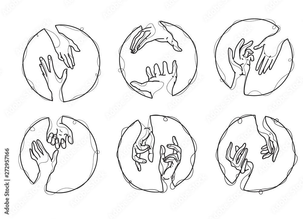 Tattoo art hand set with line art illustration isolated on white background. Tattoo art hand set with line art illustration isolated on white background.