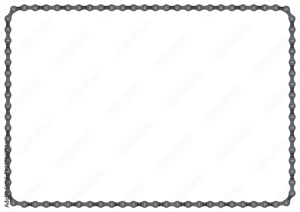 Vector realistic bike chain. A4 frame line with rounded corners. Isolated on white background.