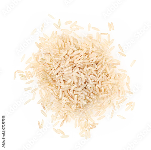 Heap of brown rice isolated on white background