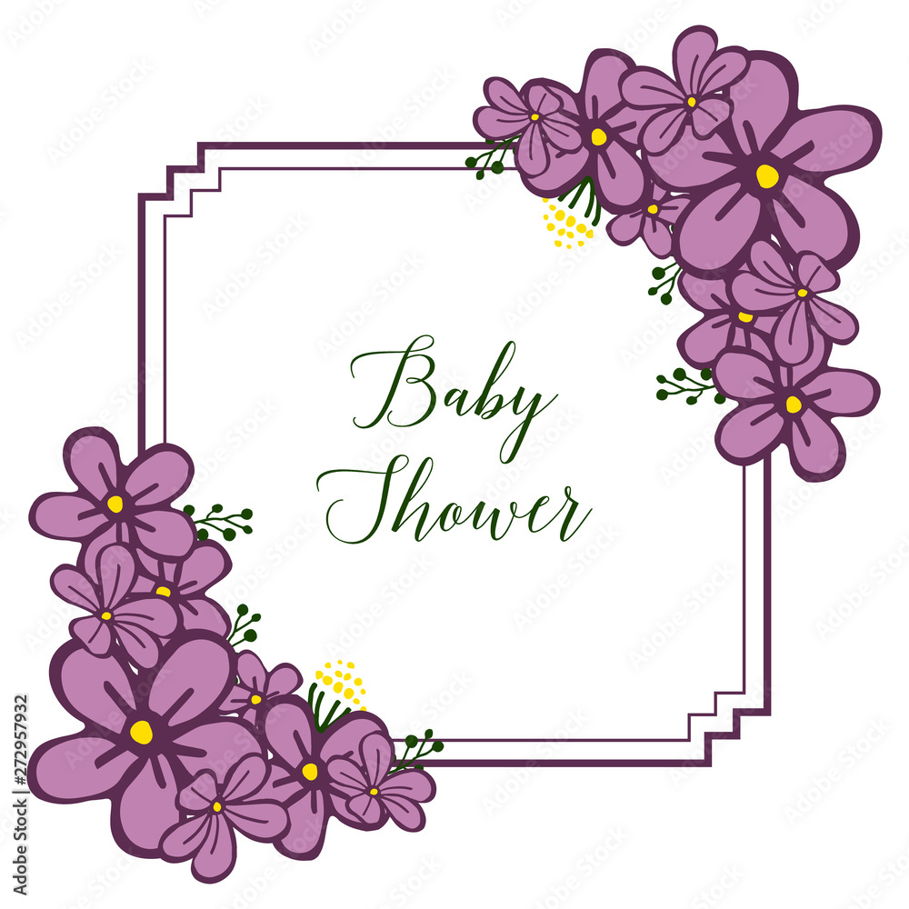 Vector illustration shape of card baby shower with purple wreath frame