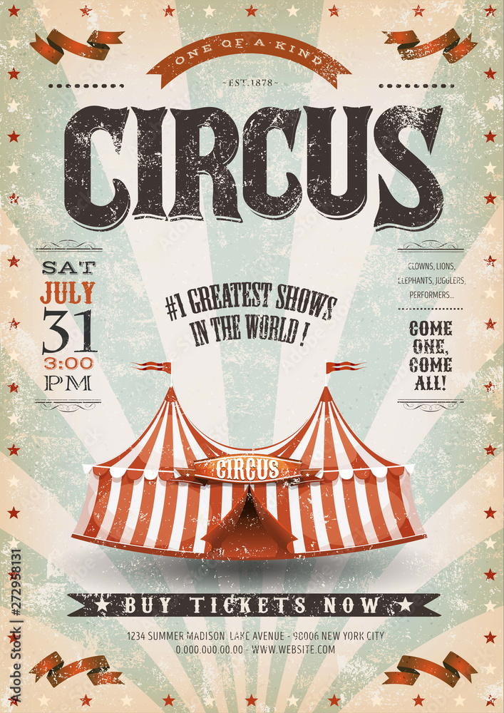 Vintage Grunge Circus Poster/ Illustration of an old-fashioned vintage ...