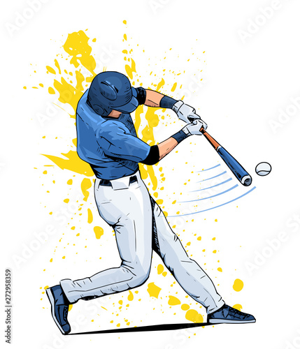 Vector illustration of a baseball player hitting the ball. Beautiful sport themed poster. Abstract background, summer sports, team game