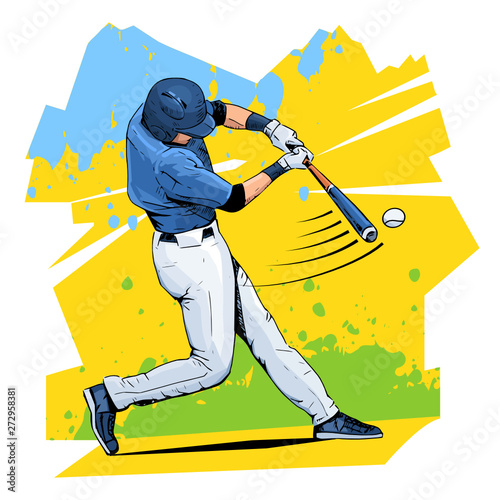 Vector illustration of a baseball player hitting the ball. Beautiful sport themed poster. Abstract background, summer sports, team game