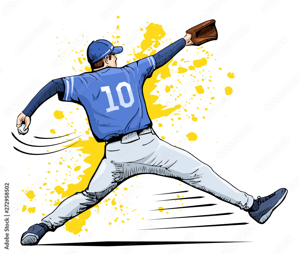 Vector illustration of a baseball player throwing the ball. Beautiful