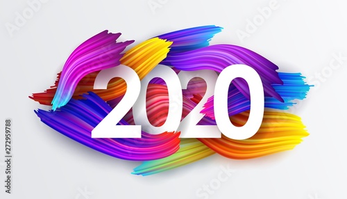 2020 New Year background of colorful brushstrokes of oil or acrylic paint
