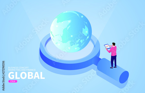 Earth on a magnifying glass, global business research and development