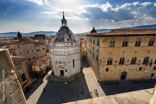 Fototapeta Naklejka Na Ścianę i Meble -  Pistoia city, the Baptistery of San Giovanni in corte or Ritondo (1303-1361), Cathedral square (Piazza Duomo). Tuscany, Italy, Europe