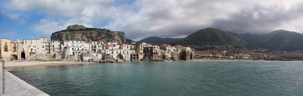 Panorama of the seaside of Cefalu town, Italy