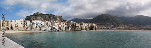 Fototapeta Naklejka Na Ścianę i Meble -  Panorama of the seaside of Cefalu town, Italy