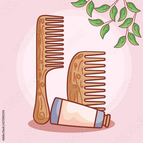 hair combs wooden with tube bottle