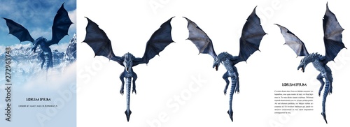 Ultra high-resolution (100 Mpx) Ice dragon 3D rendered. Change the background and make your own poster easily, like the left sample image. Just use the magic wand tool using 10 for the tolerance. photo