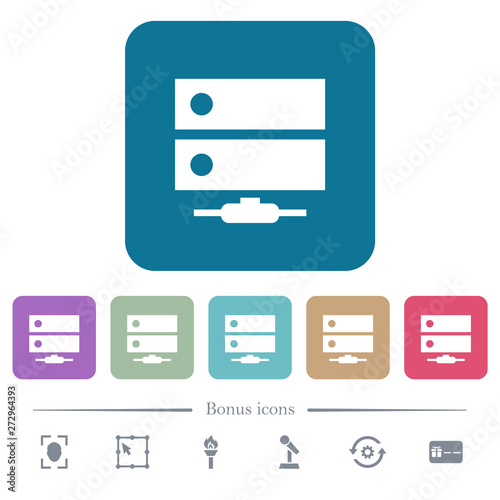 Network drive flat icons on color rounded square backgrounds