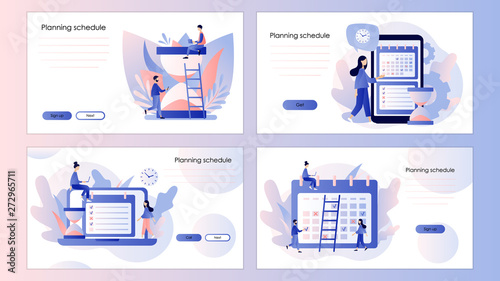 Planning schedule concept. Screen template for mobile smart phone, landing page, template, ui, web, mobile app, poster, banner, flyer. Flat style. Vector illustration