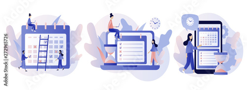 Planning schedule concept set. Flat cartoon style. Vector illustration
