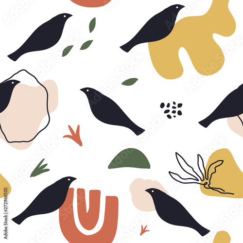 Modern seamless pattern with animals. Scandinavian style nursery print. Nordic design for interior and other. Vector EPS