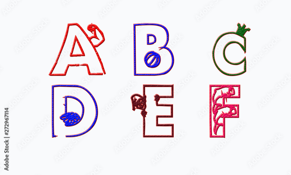Coloring book cartoon ABCD letters Stock Photo | Adobe Stock