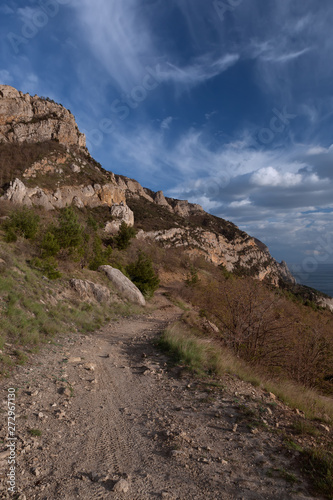 The mountain road over the Inzhir beach, Balaklava, Crimea (Great Sevastopol trail)