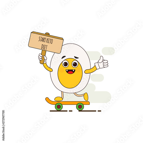 Funny cute egg character. Start keto diet. Ketogenic diet for weight loss and treatment. Vector illustration