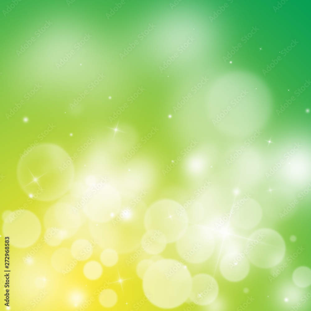 Green and Gold sparkle rays with bokeh abstract elegant background. Dust sparks background.