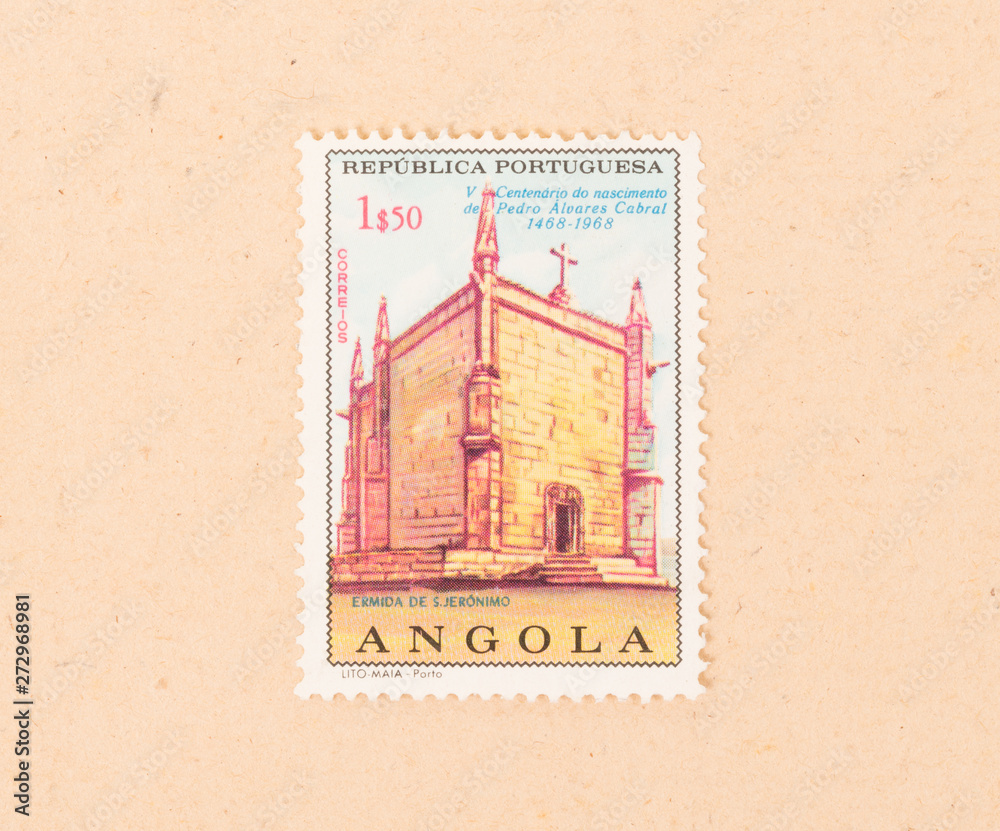 ANGOLA - CIRCA 1968: A stamp printed in Angola shows a large church, circa 1968