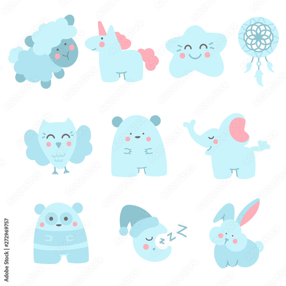 Set of doodle characters and elements.