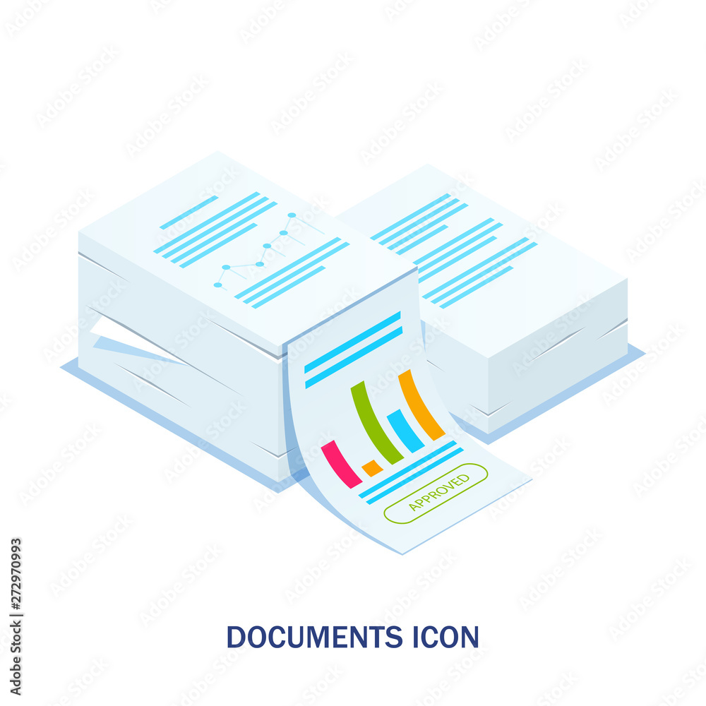 Isometric stack of documents with an approved stamp. Can use for web banner, infographics, hero images. Flat isometric illustration. Isometric stack of documents with an approved stamp. Can use for web banner, infographics, hero images. Flat isometric illustration.