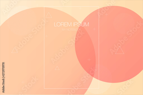 Abstract light background and brochure design with pastelle colored circles, dotted circles, triangles and plus symbols. Ideally design for corporate notebooks and advertising brochures.