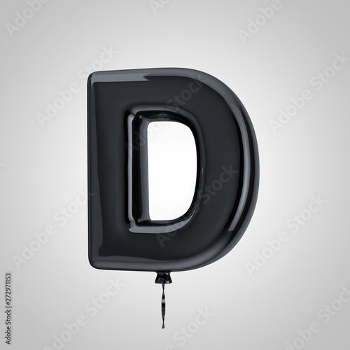 Shiny metallic black balloon letter D uppercase isolated on white background