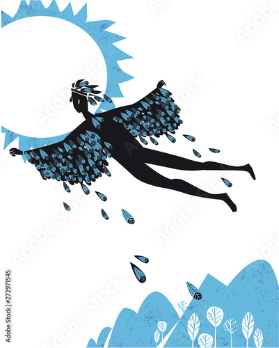 icarus flying in the sky, silhouette vector photo
