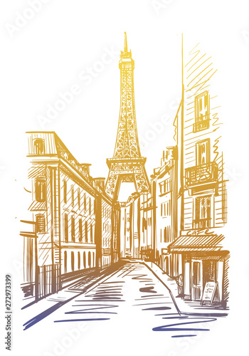 Eiffel tower on a street in Paris sketch © bioraven
