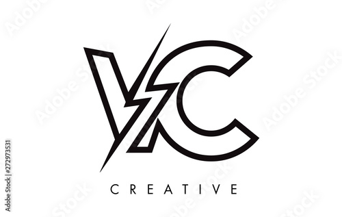 VC Letter Logo Design With Lighting Thunder Bolt. Electric Bolt Letter Logo