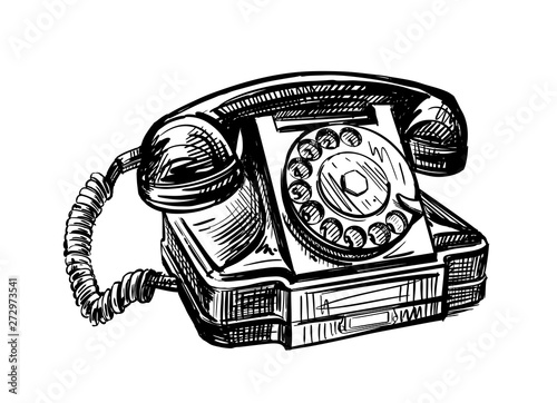hand drawn retro phone on white background