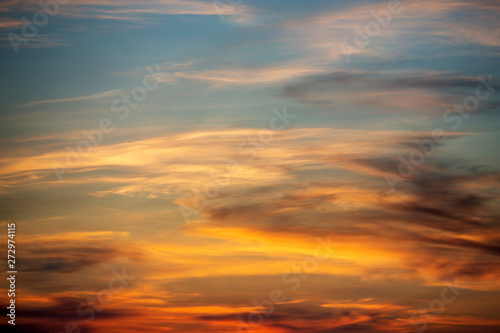 Sunset Sky. Blue, orange, red colors. Skyline. Bright sunset. © Olga