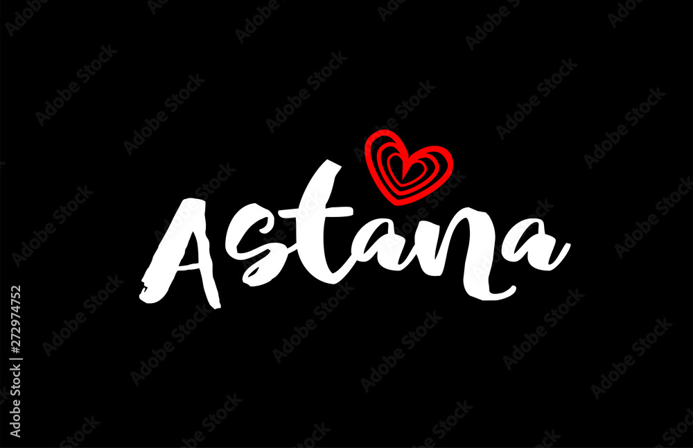 Astana city on black background with red heart for logo icon design