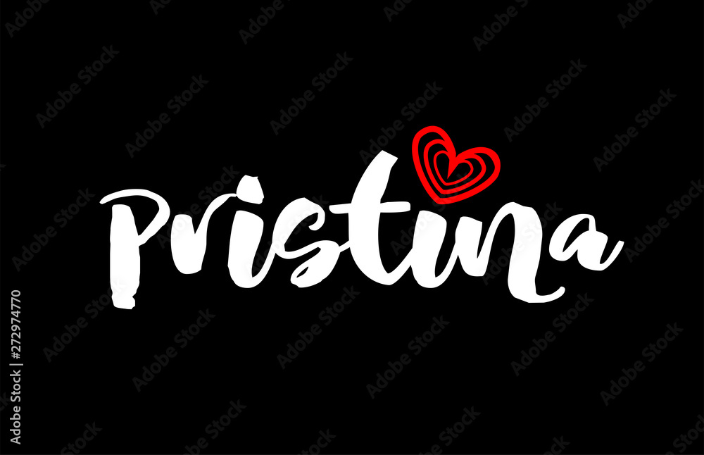 Pristina city on black background with red heart for logo icon design
