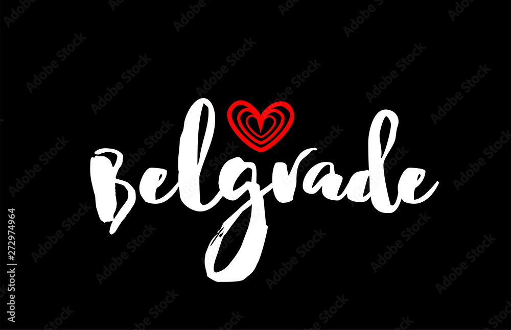 Belgrade city on black background with red heart for logo icon design Belgrade city on black background with red heart for logo icon design
