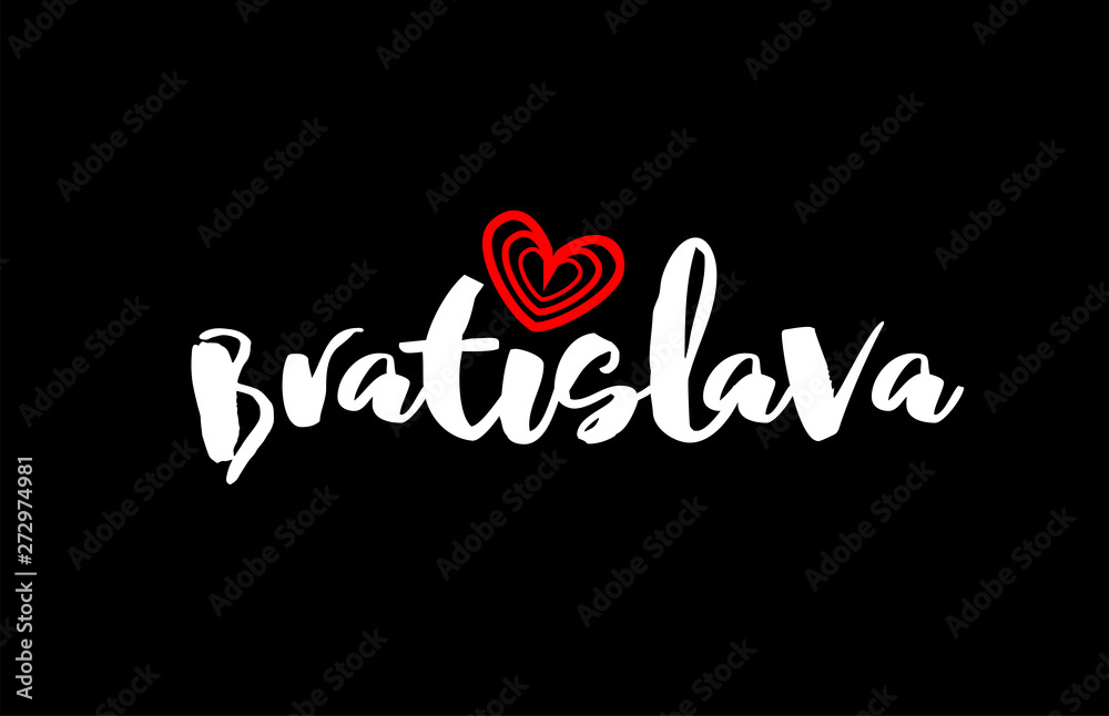Bratislava city on black background with red heart for logo icon design