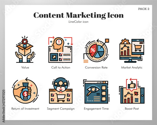 Content marketing icons LineColor pack