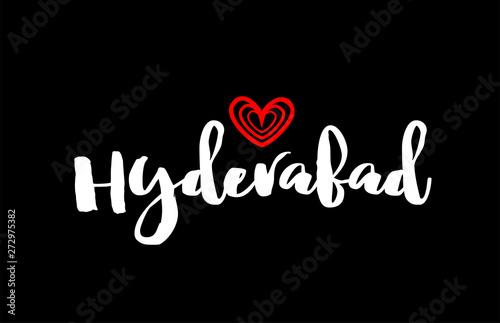 Hyderabad city on black background with red heart for logo icon design