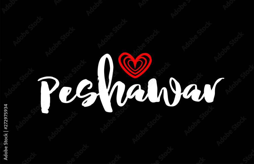 Peshawar city on black background with red heart for logo icon design