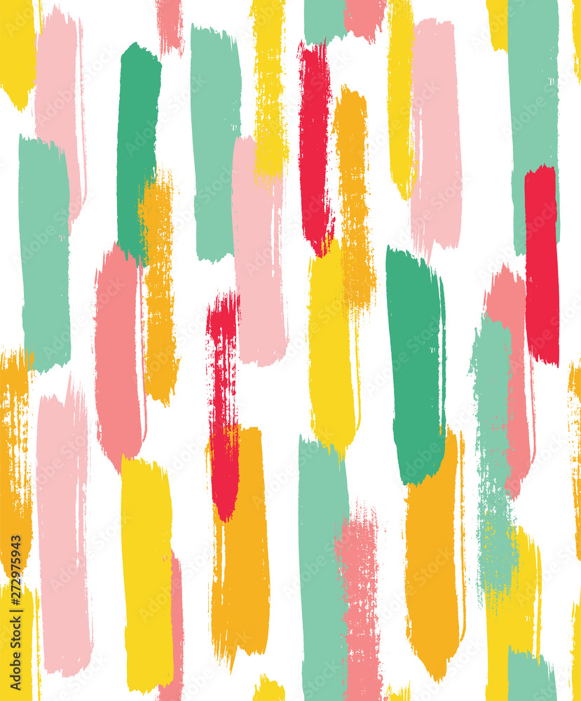 Abstract vector pattern with hand painted brush strokes and texture. Colorful seamless background in bright colors. Fashion print design in pink, yellow, green and red.black.