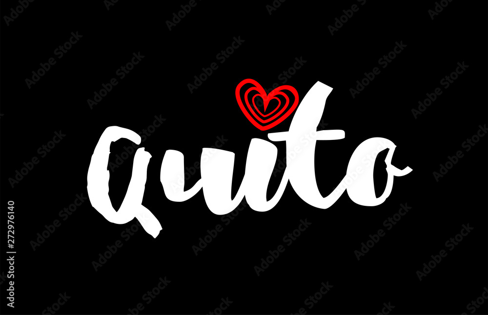Quito city on black background with red heart for logo icon design
