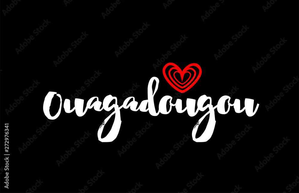 Ouagadougou city on black background with red heart for logo icon design