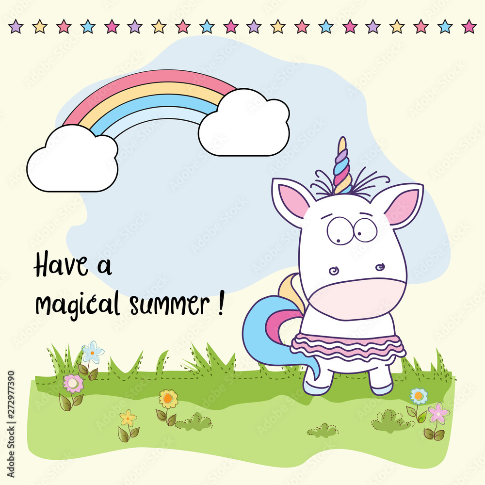 Have a magical summer. Cool poster with unicorn girl