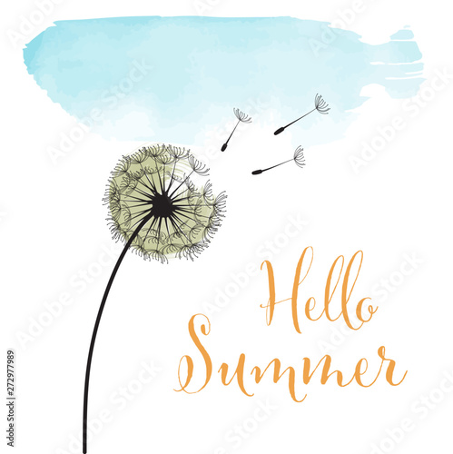 Hello summer. Watercolor banner with flowers