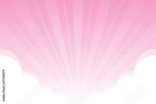 pink sky with fluffy clouds white background, pink sky background with clouds white cartoon concept, sky pink covered with sunlight shine beam and cloud white for banner advertising background